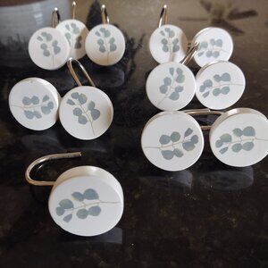 12 PAINTED EUCALYPTUS BRANCH BATHROOM SHOWER CURTAIN HOOK SET UNBRANDED